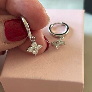 Moissanite diamond huggie Hoop Flower Charms earrings